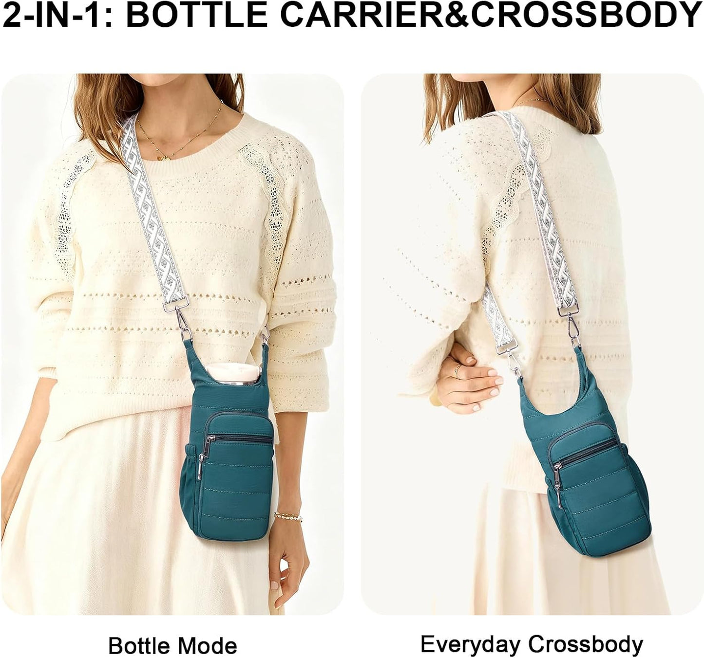 Water Bottle Bag 40 oz Crossbody Bag Insulated Carrier Purse Holder for Walking Hiking with Adjustable Strap
