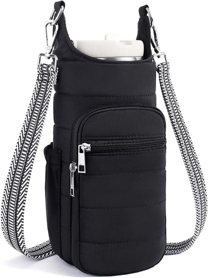Water Bottle Bag 40 oz Crossbody Bag Insulated Carrier Purse Holder for Walking Hiking with Adjustable Strap