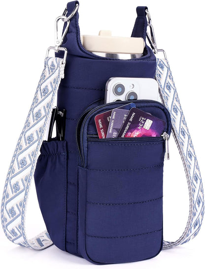 Water Bottle Bag 40 oz Crossbody Bag Insulated Carrier Purse Holder for Walking Hiking with Adjustable Strap
