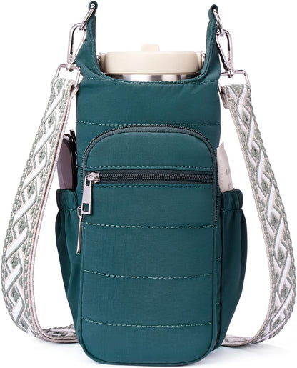 Water Bottle Bag 40 oz Crossbody Bag Insulated Carrier Purse Holder for Walking Hiking with Adjustable Strap