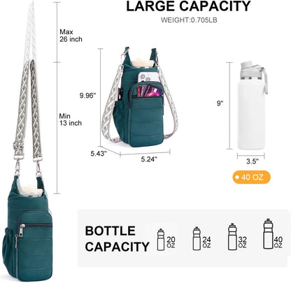 Water Bottle Bag 40 oz Crossbody Bag Insulated Carrier Purse Holder for Walking Hiking with Adjustable Strap