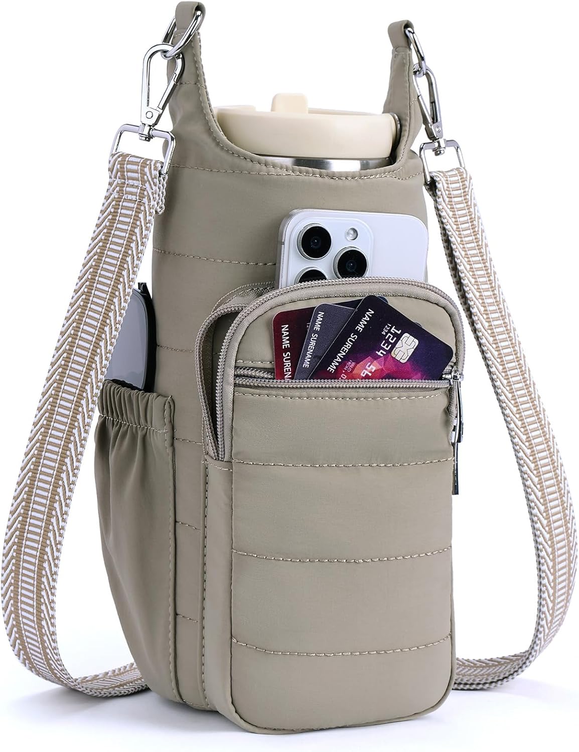 Water Bottle Bag 40 oz Crossbody Bag Insulated Carrier Purse Holder for Walking Hiking with Adjustable Strap