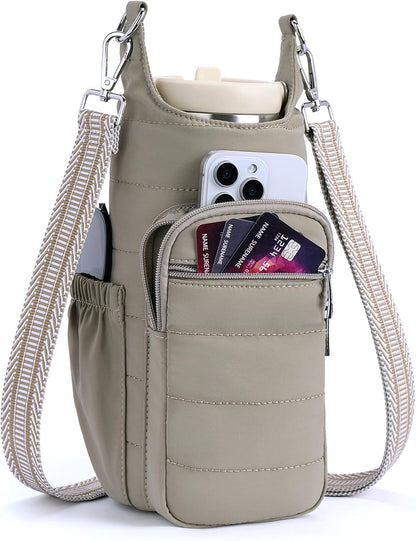 Water Bottle Bag 40 oz Crossbody Bag Insulated Carrier Purse Holder for Walking Hiking with Adjustable Strap