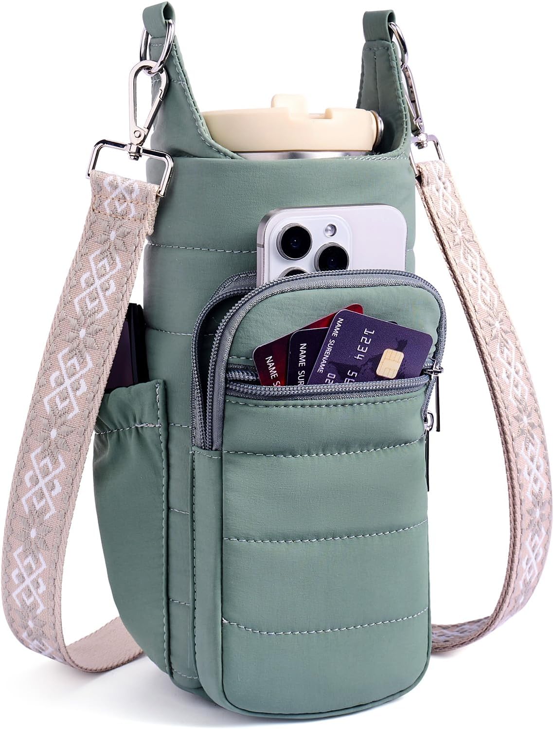 Water Bottle Bag 40 oz Crossbody Bag Insulated Carrier Purse Holder for Walking Hiking with Adjustable Strap