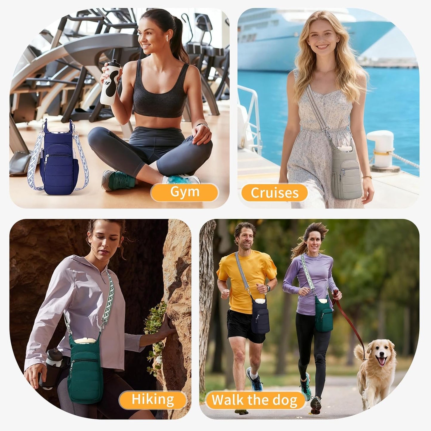 Water Bottle Bag 40 oz Crossbody Bag Insulated Carrier Purse Holder for Walking Hiking with Adjustable Strap