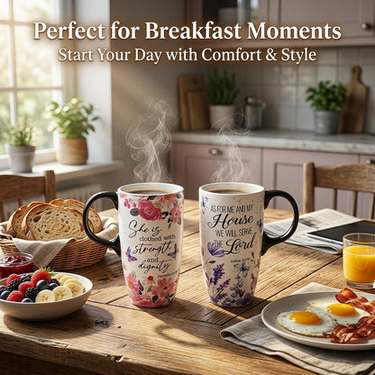 17oz Ceramic Travel Mug with Lid, Inspirational Floral Coffee Mug | Pink Ceramic Travel Cup with Handle for Women, Microwave & Dishwasher Safe, Gift Box Included
