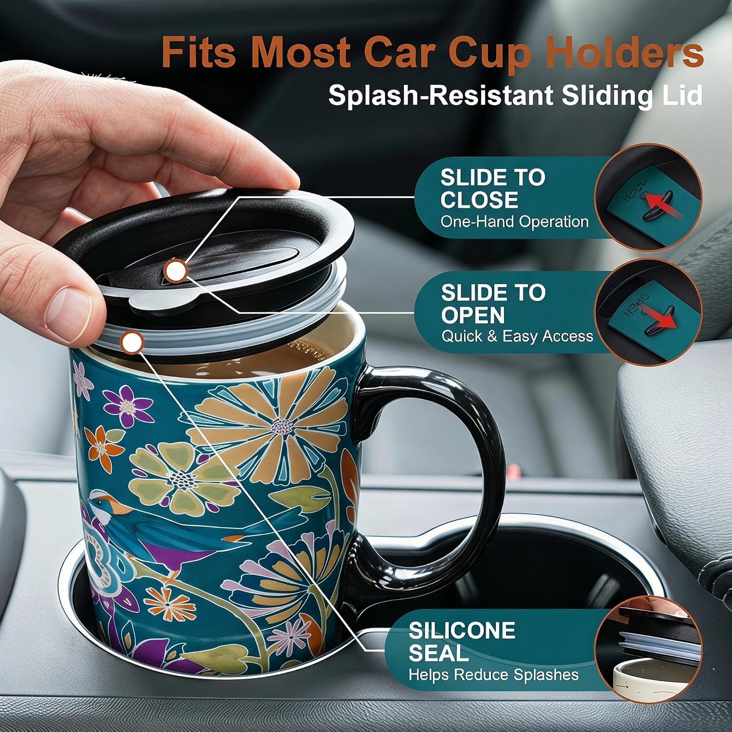 17oz Ceramic Travel Mug with Lid, Inspirational Floral Coffee Mug | Pink Ceramic Travel Cup with Handle for Women, Microwave & Dishwasher Safe, Gift Box Included