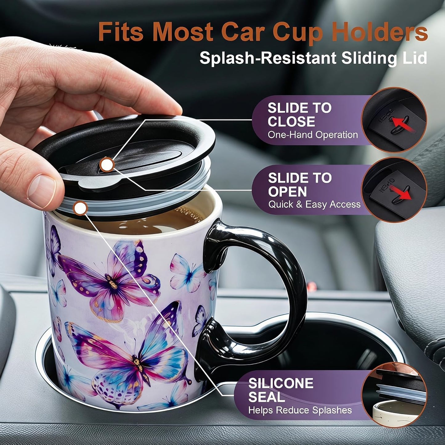 17oz Ceramic Travel Mug with Lid, Inspirational Floral Coffee Mug | Pink Ceramic Travel Cup with Handle for Women, Microwave & Dishwasher Safe, Gift Box Included