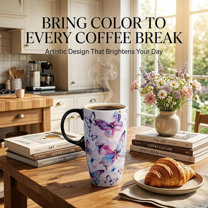 17oz Ceramic Travel Mug with Lid, Inspirational Floral Coffee Mug | Pink Ceramic Travel Cup with Handle for Women, Microwave & Dishwasher Safe, Gift Box Included