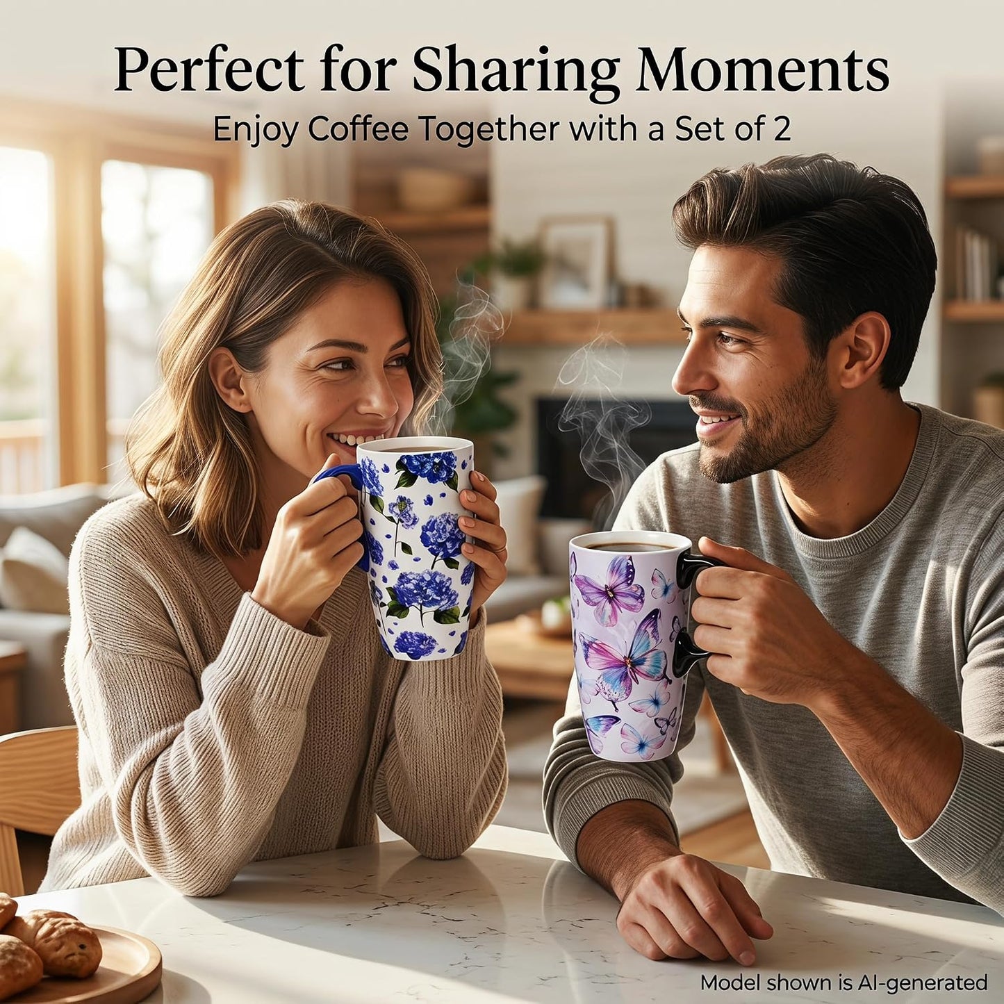 17oz Ceramic Travel Mug with Lid, Inspirational Floral Coffee Mug | Pink Ceramic Travel Cup with Handle for Women, Microwave & Dishwasher Safe, Gift Box Included