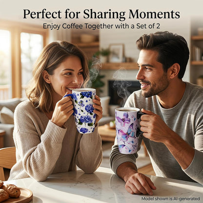 17oz Ceramic Travel Mug with Lid, Inspirational Floral Coffee Mug | Pink Ceramic Travel Cup with Handle for Women, Microwave & Dishwasher Safe, Gift Box Included