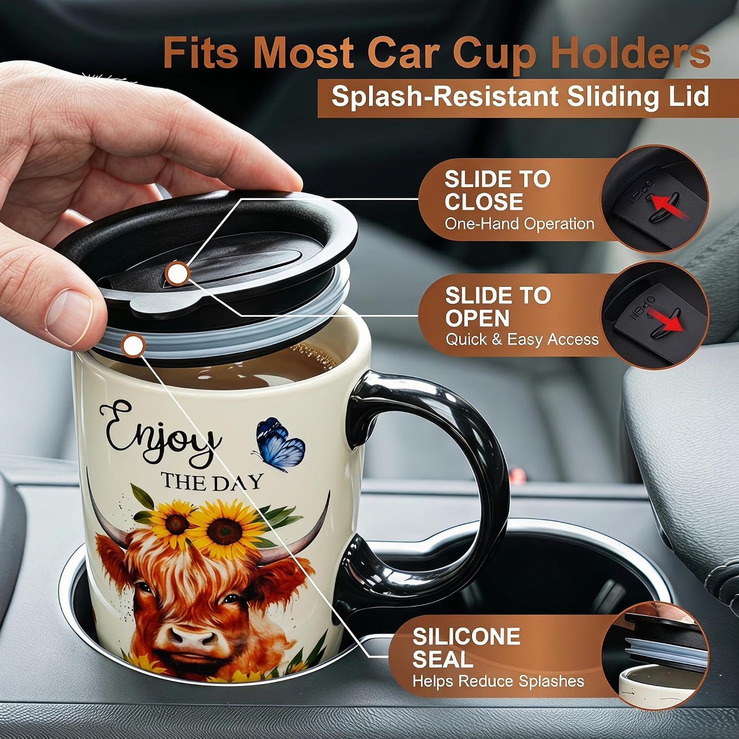 17oz Ceramic Travel Mug with Lid, Inspirational Floral Coffee Mug | Pink Ceramic Travel Cup with Handle for Women, Microwave & Dishwasher Safe, Gift Box Included