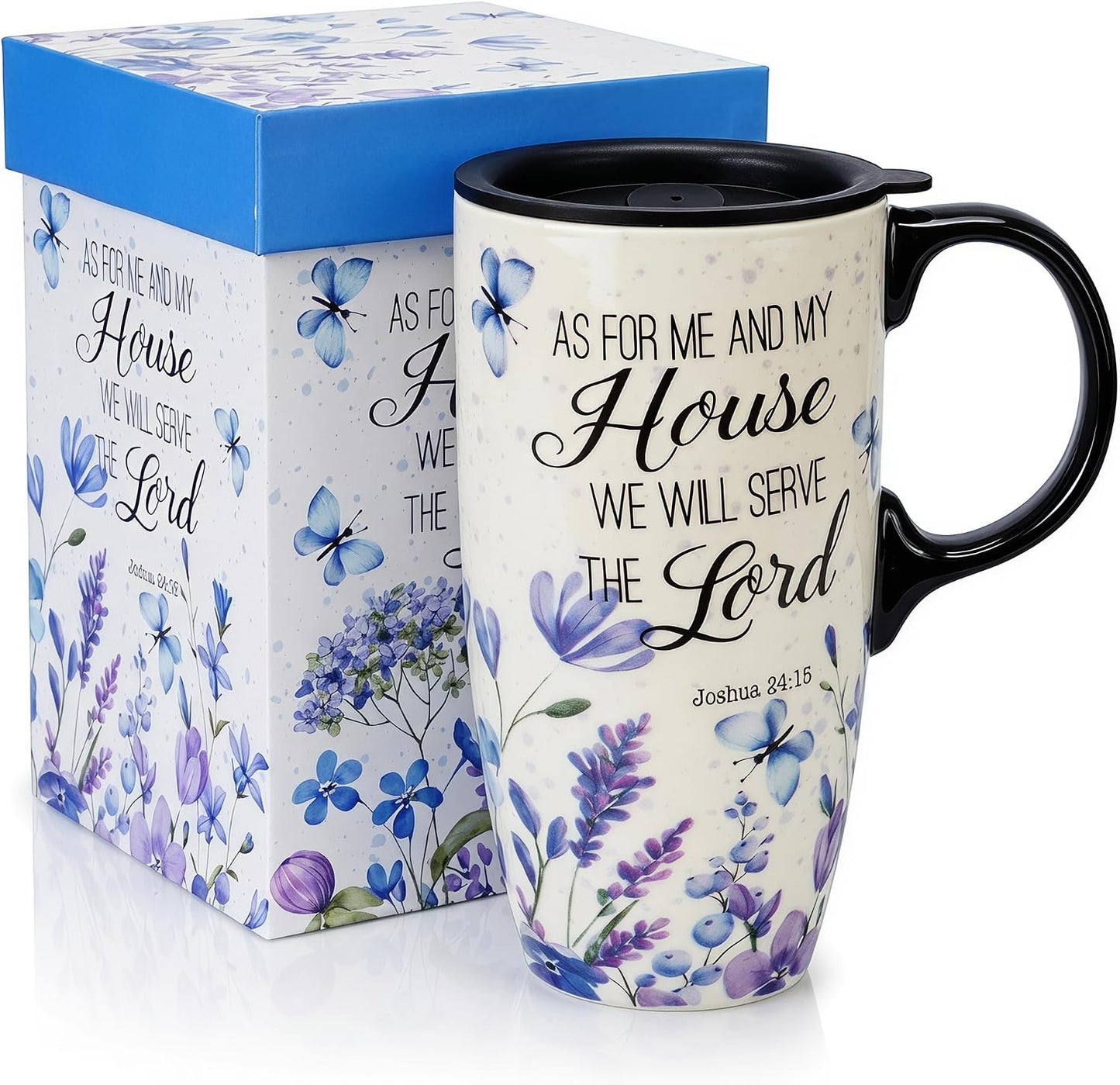 17oz Ceramic Travel Mug with Lid, Inspirational Floral Coffee Mug | Pink Ceramic Travel Cup with Handle for Women, Microwave & Dishwasher Safe, Gift Box Included