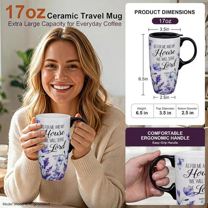 17oz Ceramic Travel Mug with Lid, Inspirational Floral Coffee Mug | Pink Ceramic Travel Cup with Handle for Women, Microwave & Dishwasher Safe, Gift Box Included