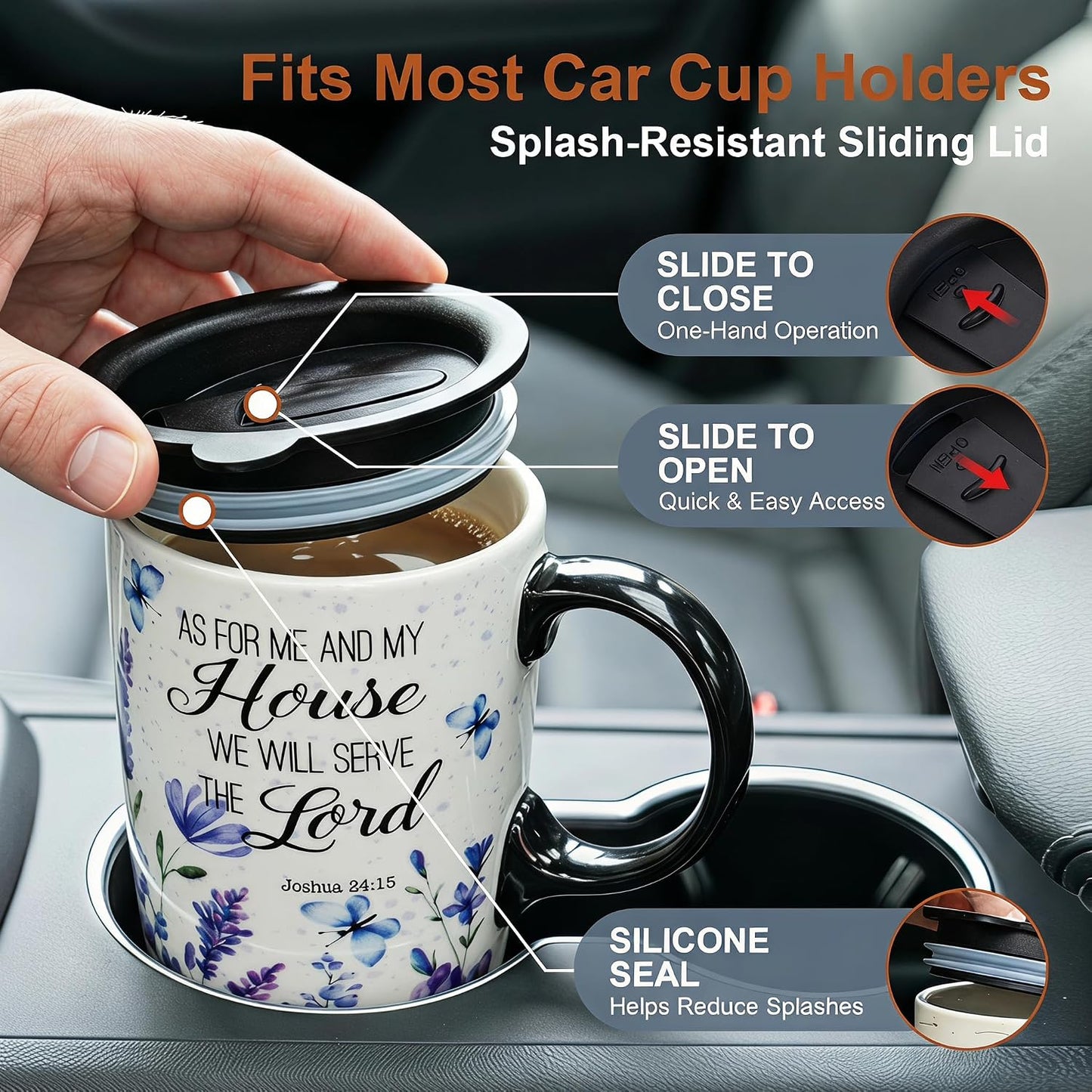 17oz Ceramic Travel Mug with Lid, Inspirational Floral Coffee Mug | Pink Ceramic Travel Cup with Handle for Women, Microwave & Dishwasher Safe, Gift Box Included