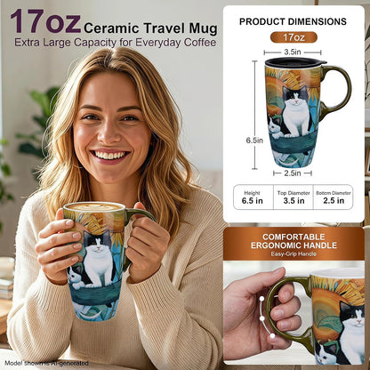 17oz Ceramic Travel Mug with Lid, Inspirational Floral Coffee Mug | Pink Ceramic Travel Cup with Handle for Women, Microwave & Dishwasher Safe, Gift Box Included