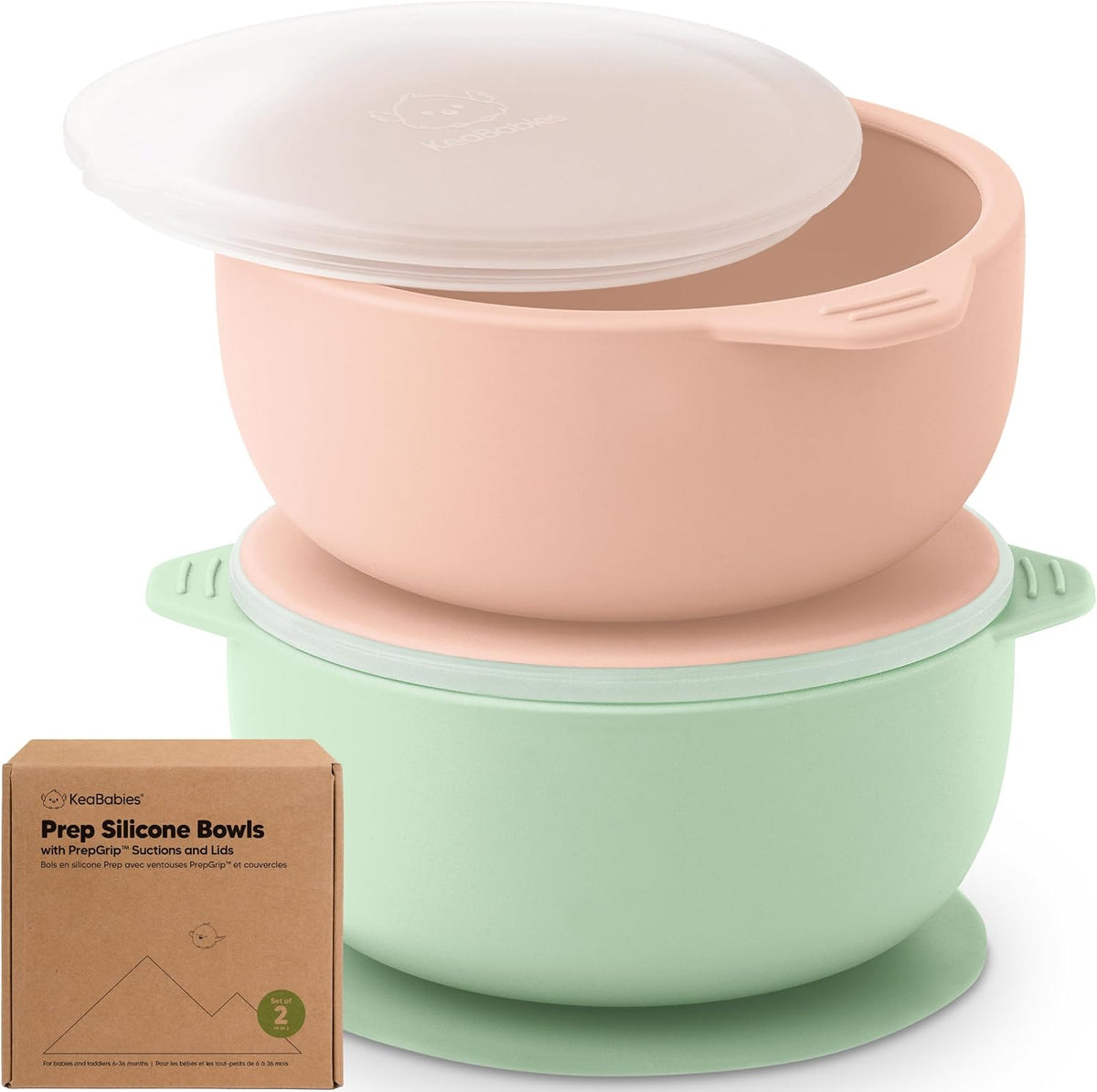 2-Pack Baby Bowls with Suctions, Lids, Silicone (Roseate)
