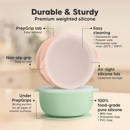 2-Pack Baby Bowls with Suctions, Lids, Silicone (Roseate)