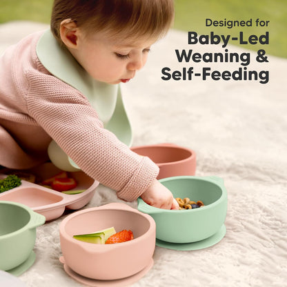 2-Pack Baby Bowls with Suctions, Lids, Silicone (Roseate)