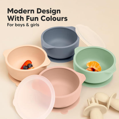 2-Pack Baby Bowls with Suctions, Lids, Silicone (Roseate)