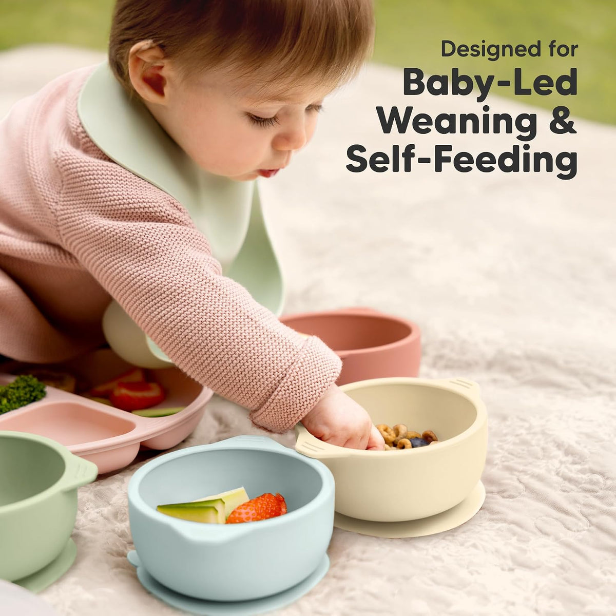 2-Pack Baby Bowls with Suctions, Lids, Silicone (Roseate)