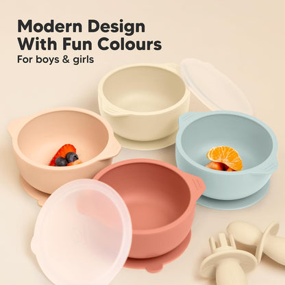 2-Pack Baby Bowls with Suctions, Lids, Silicone (Roseate)