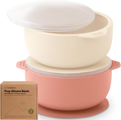 2-Pack Baby Bowls with Suctions, Lids, Silicone (Roseate)