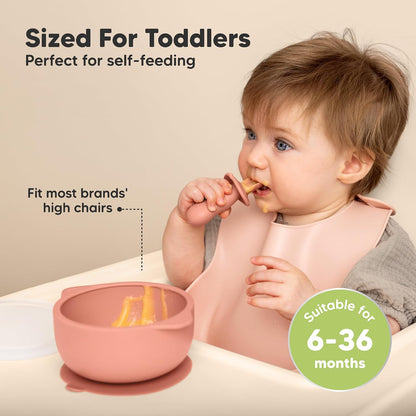 2-Pack Baby Bowls with Suctions, Lids, Silicone (Roseate)