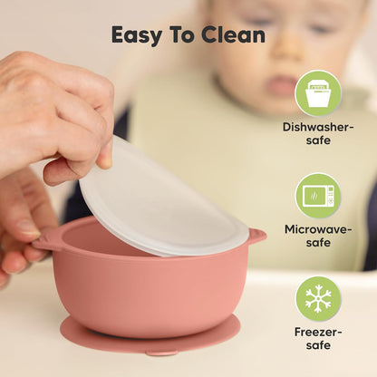 2-Pack Baby Bowls with Suctions, Lids, Silicone (Roseate)