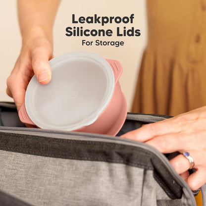2-Pack Baby Bowls with Suctions, Lids, Silicone (Roseate)