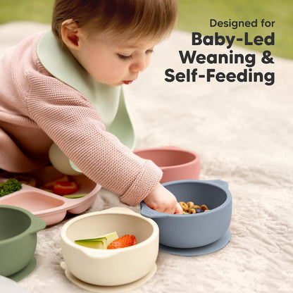 2-Pack Baby Bowls with Suctions, Lids, Silicone (Roseate)