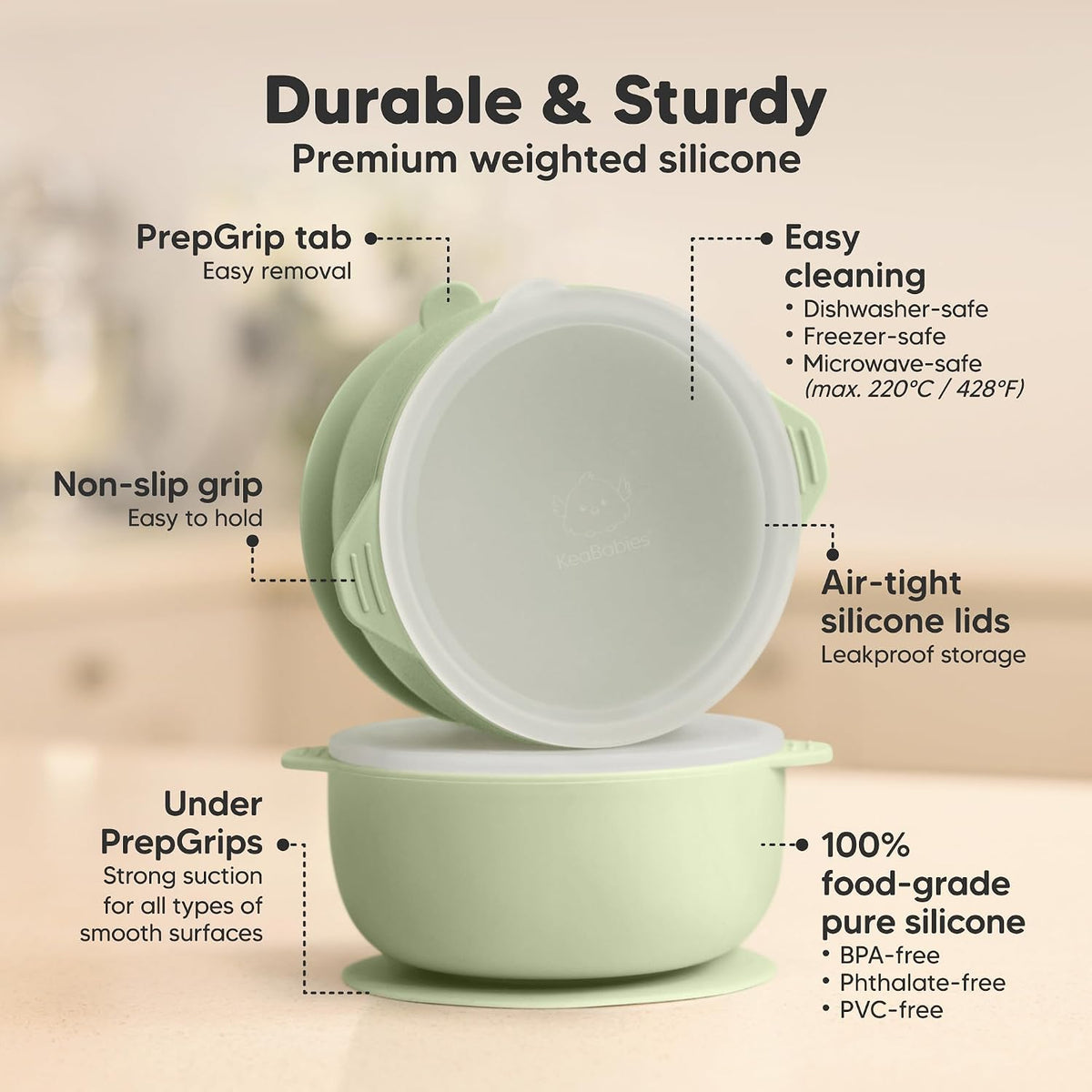 2-Pack Baby Bowls with Suctions, Lids, Silicone (Roseate)