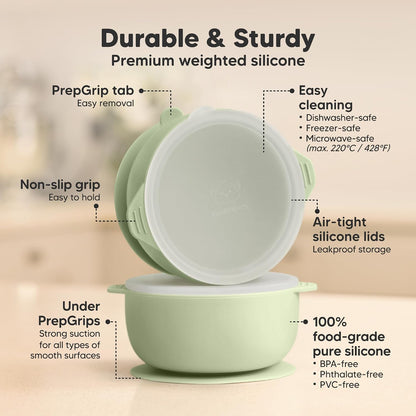 2-Pack Baby Bowls with Suctions, Lids, Silicone (Roseate)