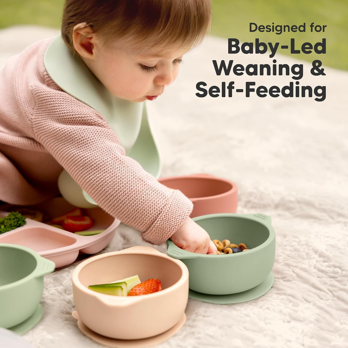 2-Pack Baby Bowls with Suctions, Lids, Silicone (Roseate)