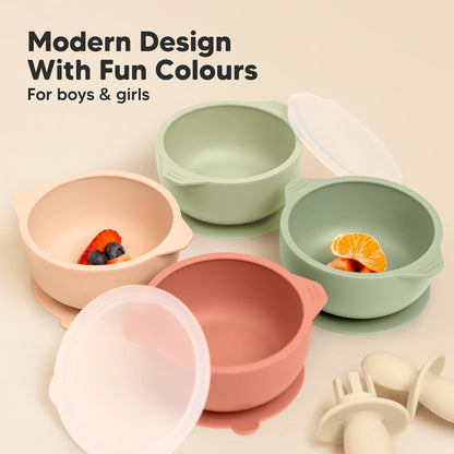 2-Pack Baby Bowls with Suctions, Lids, Silicone (Roseate)