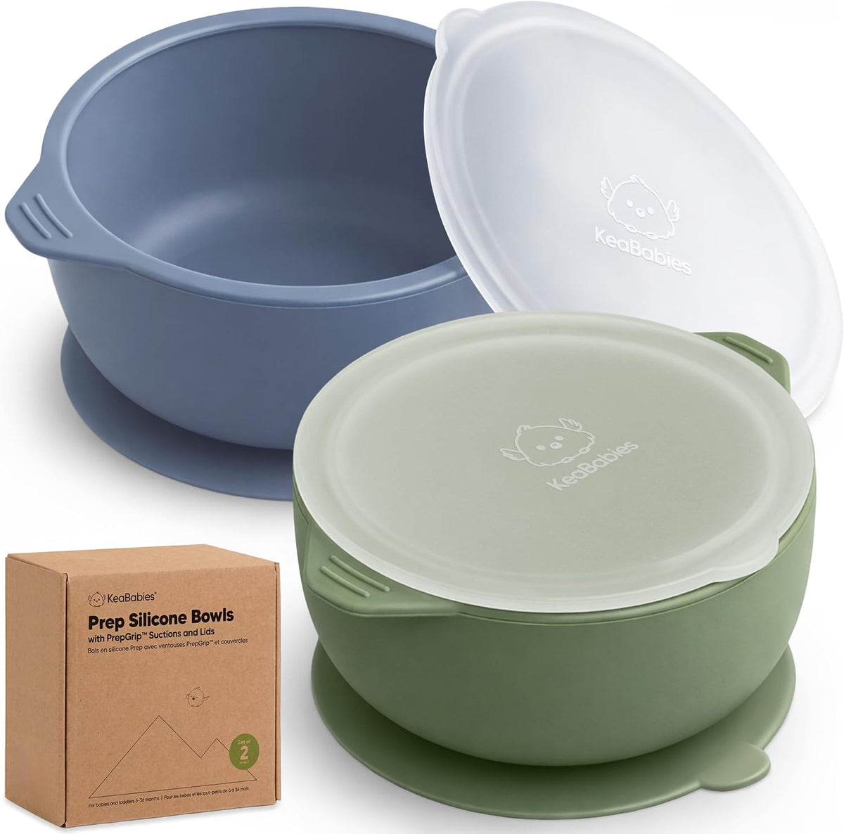2-Pack Baby Bowls with Suctions, Lids, Silicone (Roseate)