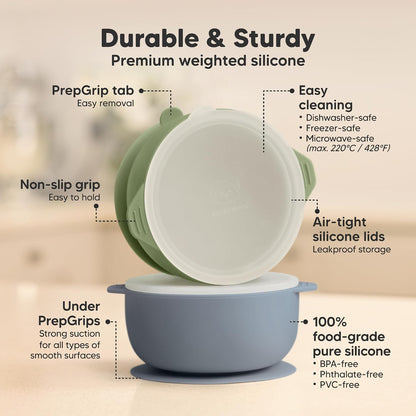2-Pack Baby Bowls with Suctions, Lids, Silicone (Roseate)