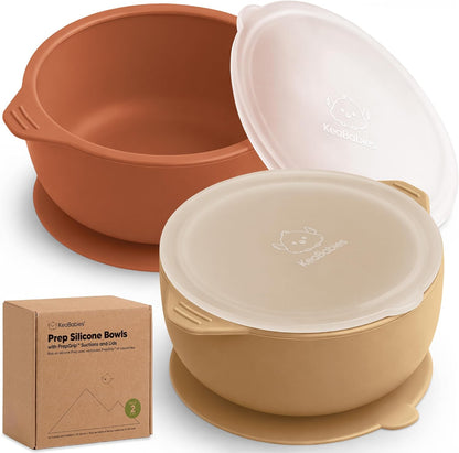 2-Pack Baby Bowls with Suctions, Lids, Silicone (Roseate)