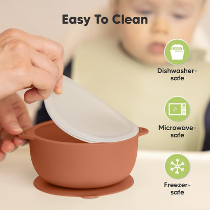 2-Pack Baby Bowls with Suctions, Lids, Silicone (Roseate)