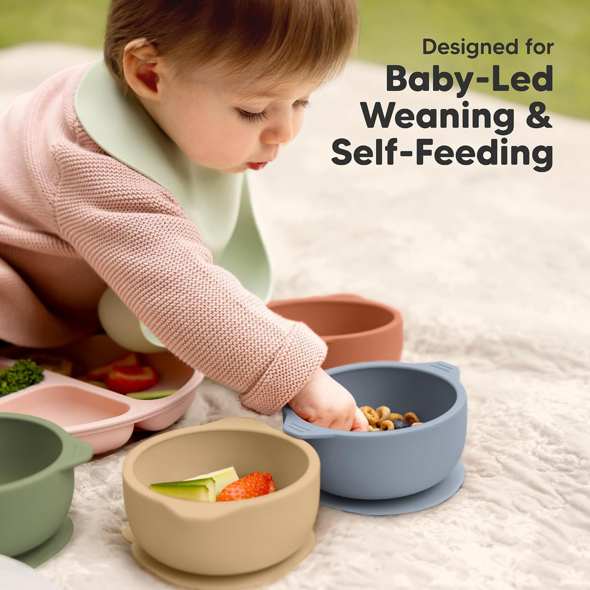 2-Pack Baby Bowls with Suctions, Lids, Silicone (Roseate)