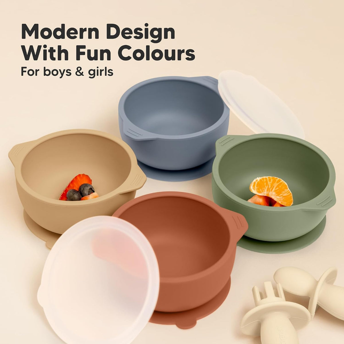 2-Pack Baby Bowls with Suctions, Lids, Silicone (Roseate)