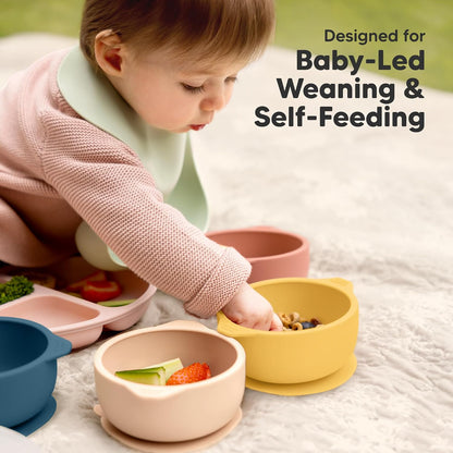 2-Pack Baby Bowls with Suctions, Lids, Silicone (Roseate)