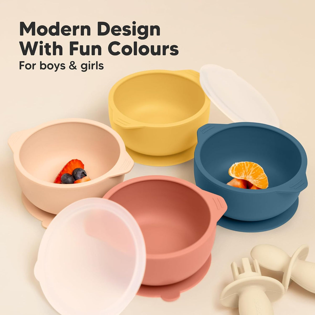 2-Pack Baby Bowls with Suctions, Lids, Silicone (Roseate)