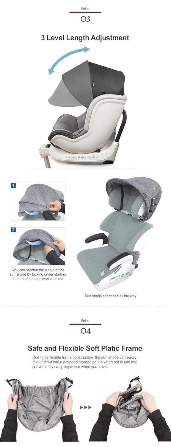 Sun Shade Extender/Auxiliary Canopy for Car Seat (Black Grey)