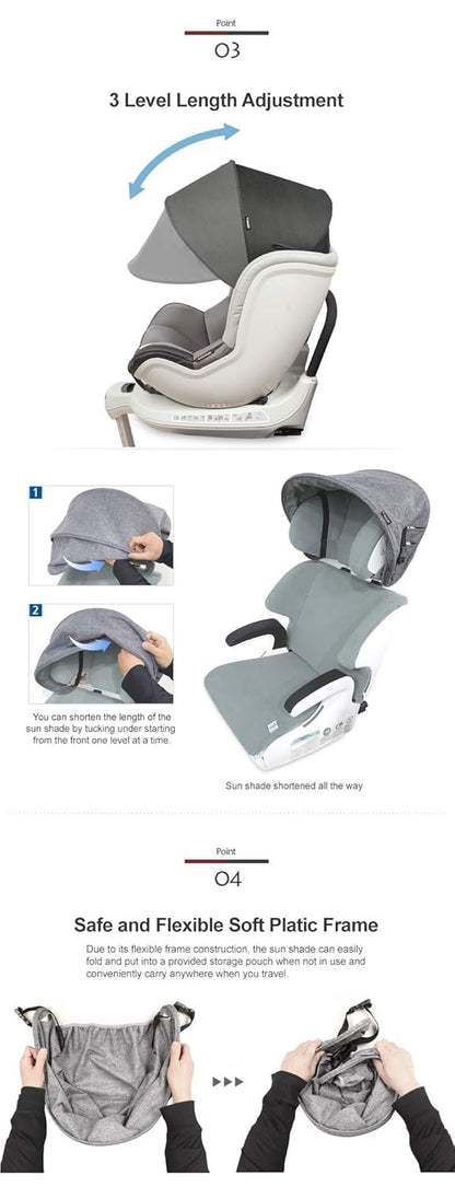 Sun Shade Extender/Auxiliary Canopy for Car Seat (Black Grey)