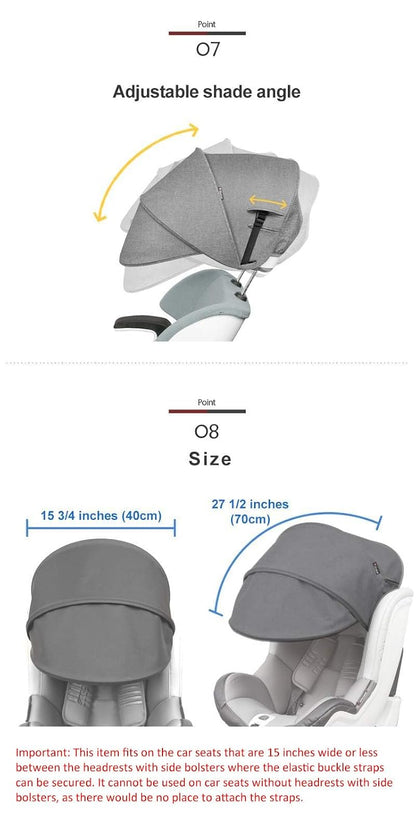 Sun Shade Extender/Auxiliary Canopy for Car Seat (Black Grey)