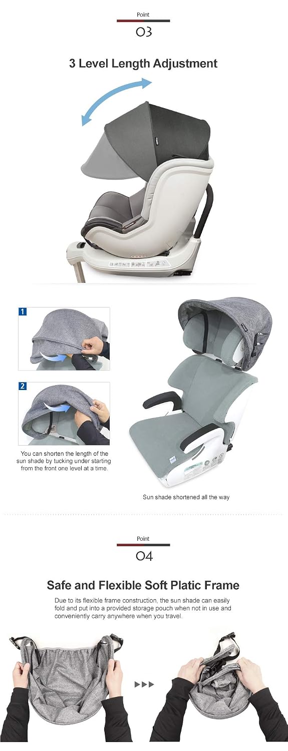 Sun Shade Extender/Auxiliary Canopy for Car Seat (Black Grey)