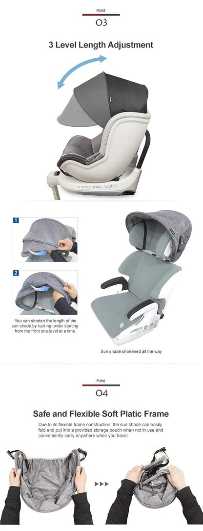 Sun Shade Extender/Auxiliary Canopy for Car Seat (Black Grey)