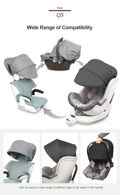 Sun Shade Extender/Auxiliary Canopy for Car Seat (Black Grey)