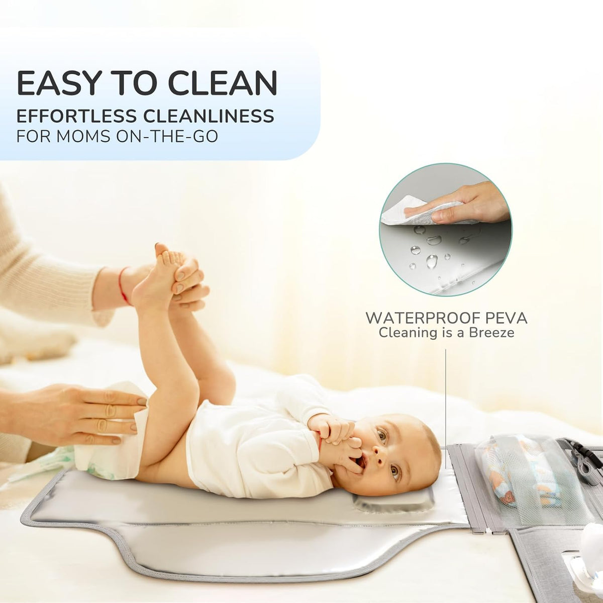 Portable Diaper Changing Pad, Wipe Clean, 24x22,Austere Grey